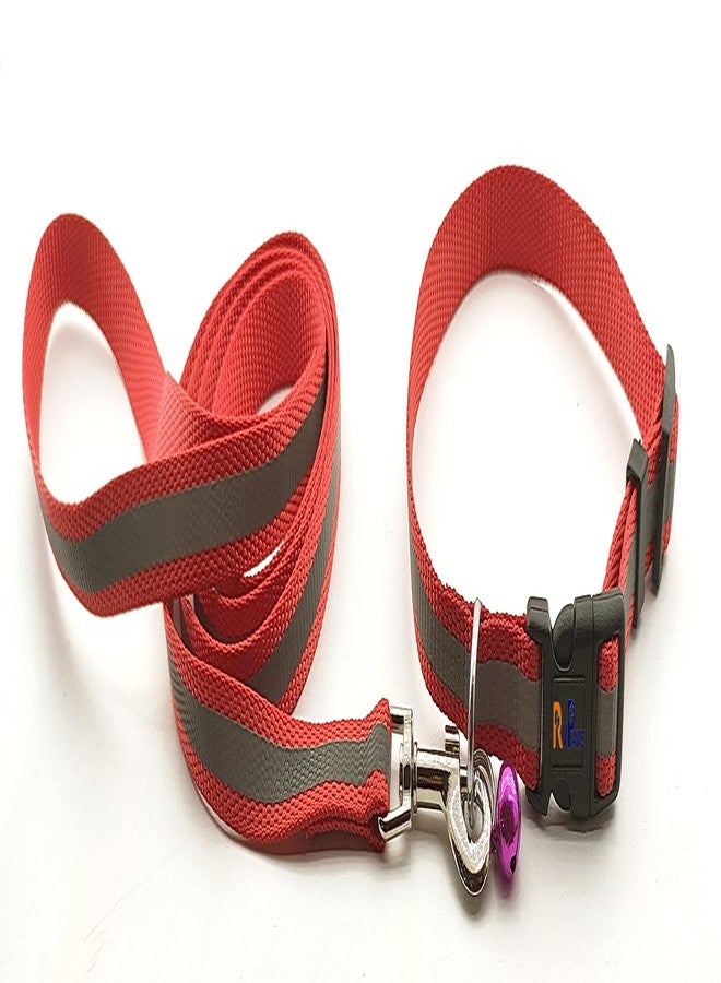 Pups&Pets طقم حزام رقبة ومقود من النايلون العاكس مع جرس من Pups&Pets، مثالي لجميع الكلاب الصغيرة والجراء - أحمر - Image 2